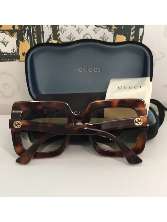 New Authentic Gucci GG0328S 002 Havana Brown Oversized Square Sunglasses main image 6
